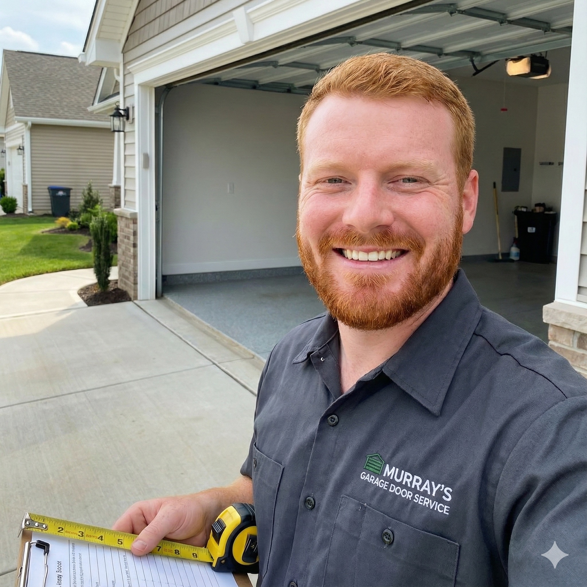 Eric Murray, owner of Murray's Garage Door Services, at a residential garage door estimate in Massachusetts